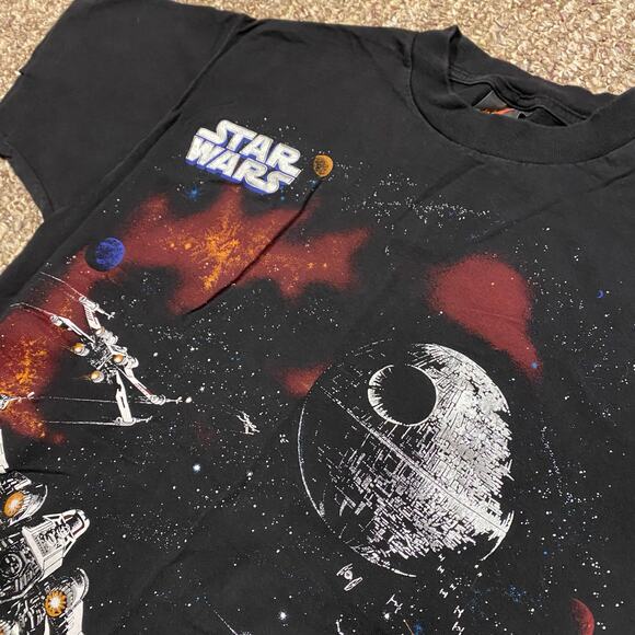 Vintage 90s Star Wars X Wing Fighter Death Star Single Movie Promo Tee Large - Picture 2 of 8